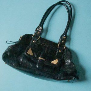 Kate Landry Black Y2K Leather Gold Trim Hardware Black Pocket Shoulder Bag